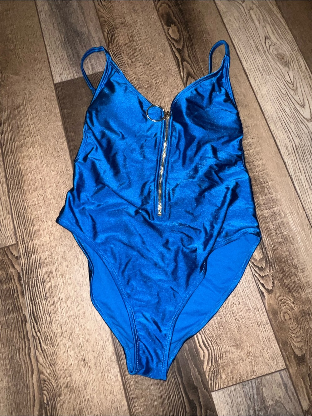 Blue Zip Front One-Piece Swimsuit